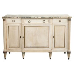Antique French Louis XVI Style Bleached Cherry Enfilade Buffet with Marble Top