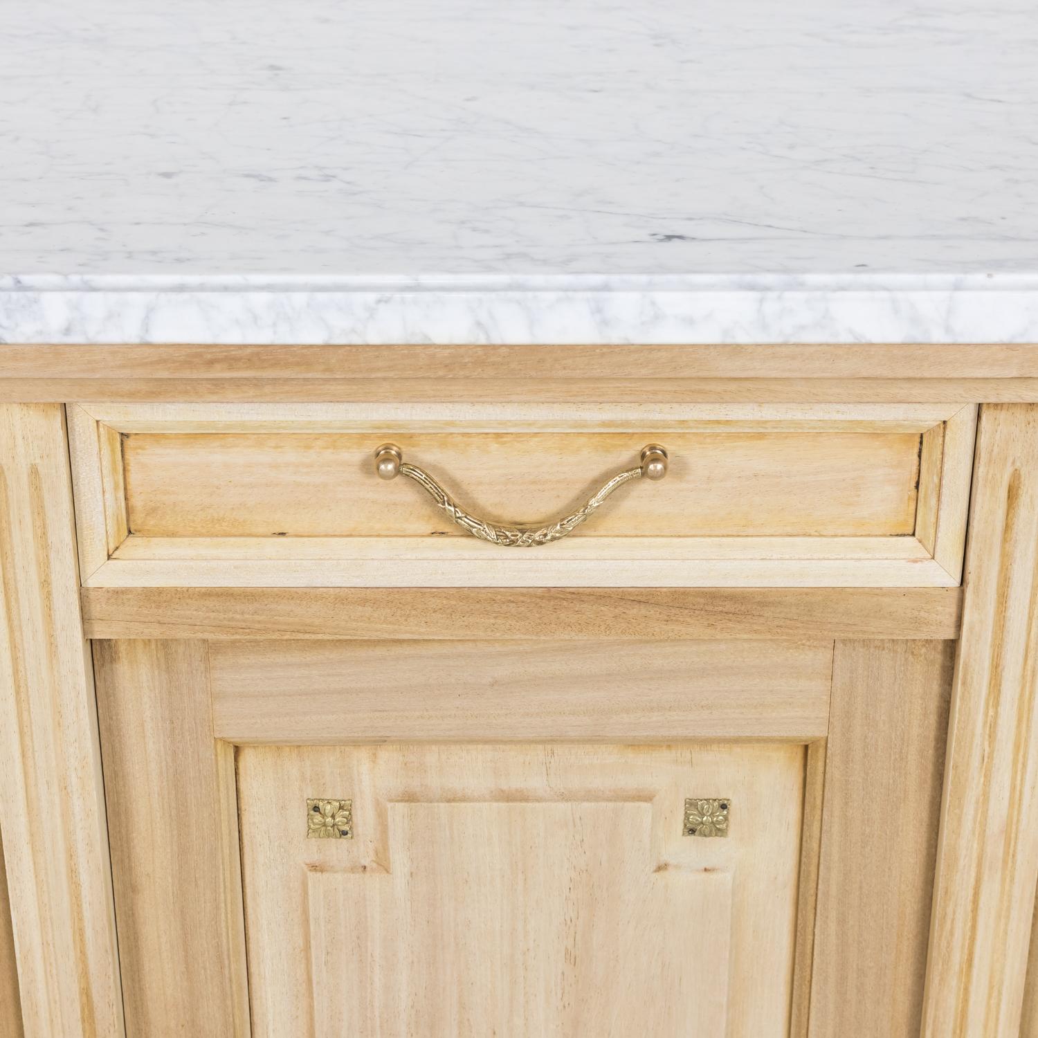 Antique French Louis XVI Style Bleached Enfilade Buffet with Carrara Marble Top 5