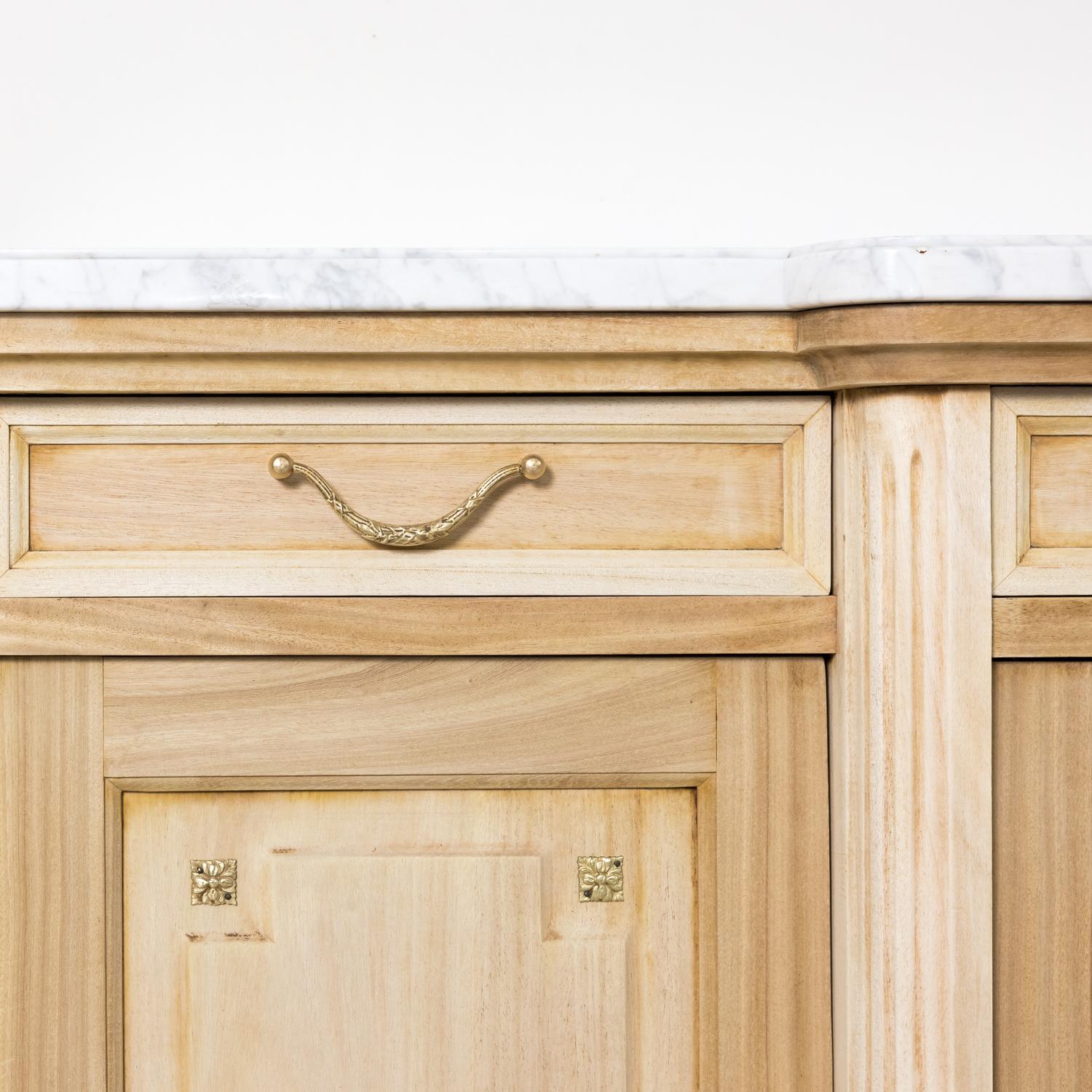Antique French Louis XVI Style Bleached Enfilade Buffet with Carrara Marble Top 6