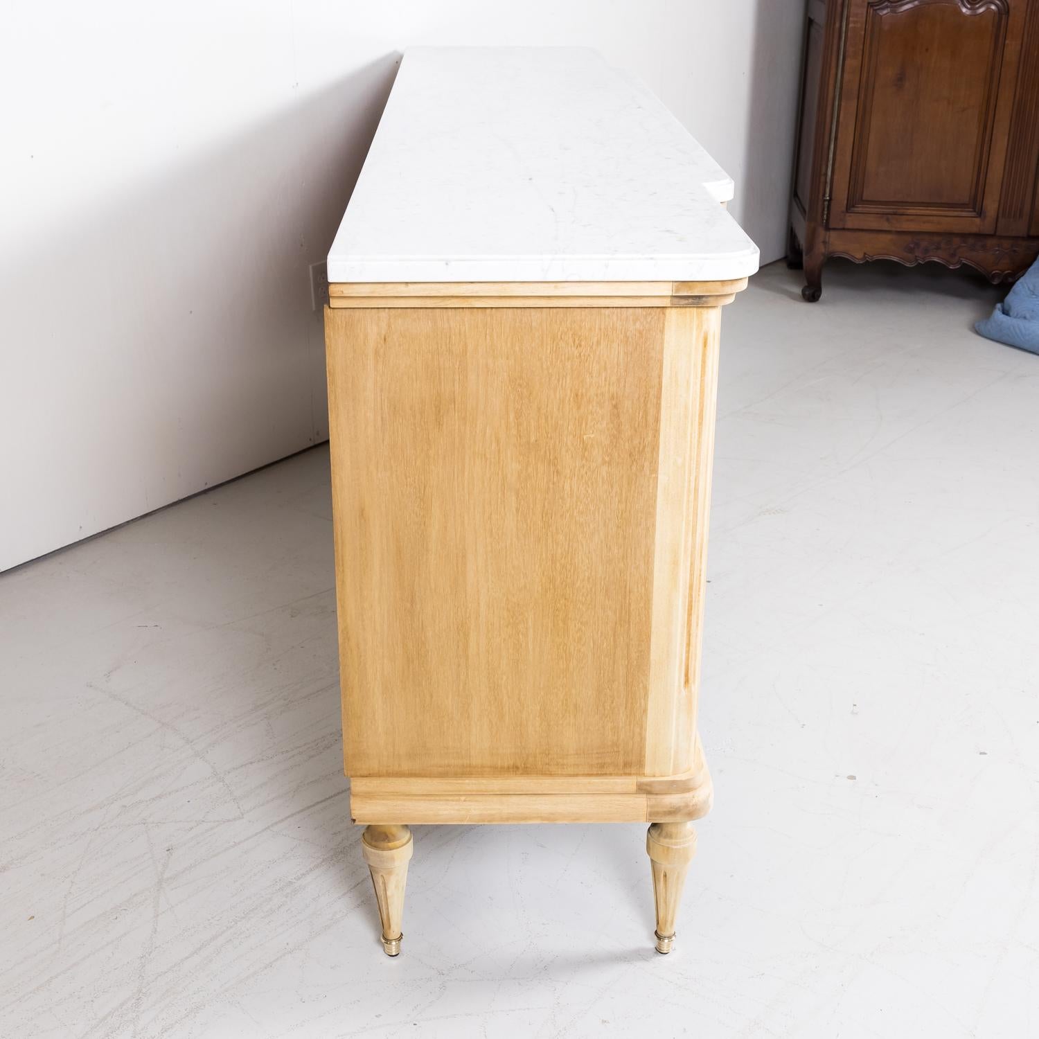 Antique French Louis XVI Style Bleached Enfilade Buffet with Carrara Marble Top 12