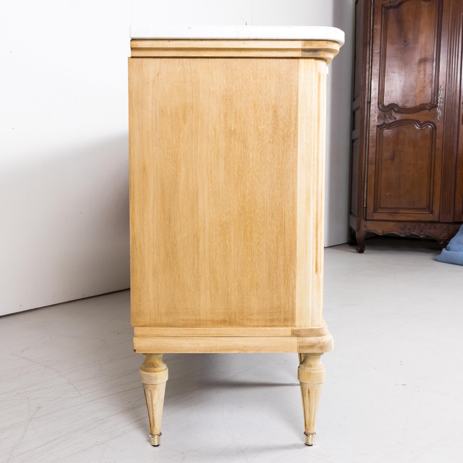 Antique French Louis XVI Style Bleached Enfilade Buffet with Carrara Marble Top 13