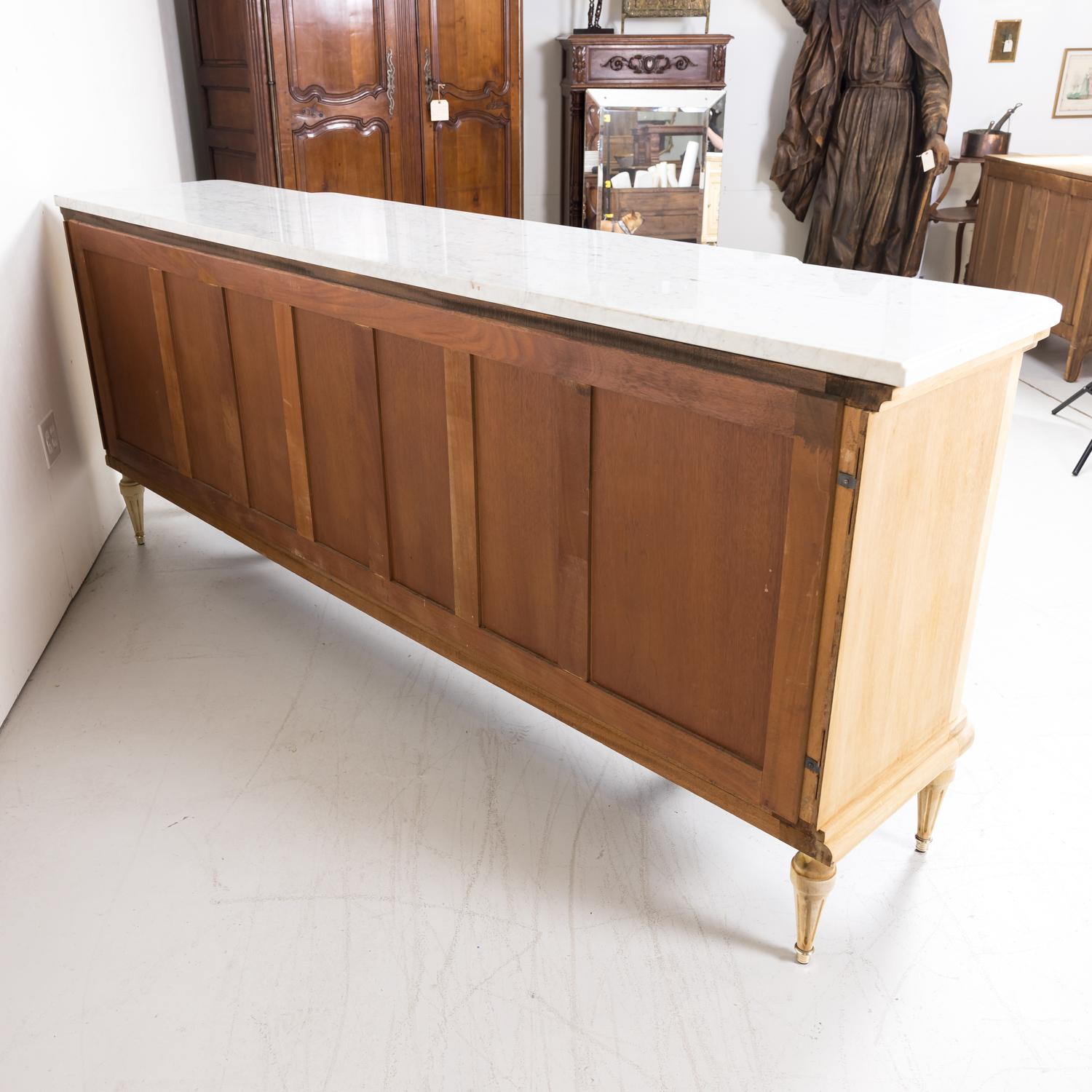 Antique French Louis XVI Style Bleached Enfilade Buffet with Carrara Marble Top 14
