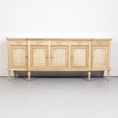 Antique French Louis XVI Style Bleached Enfilade Buffet with Carrara Marble Top