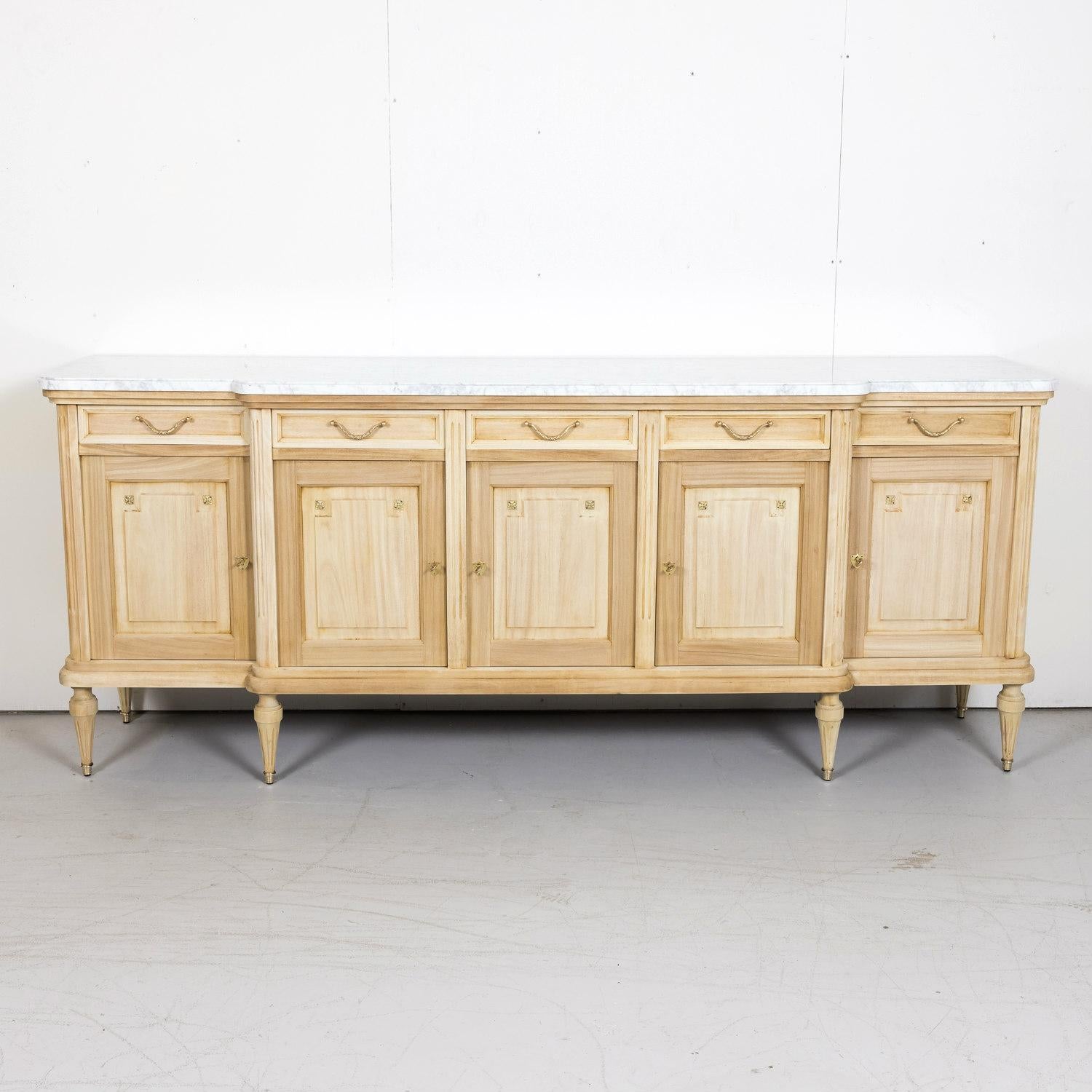 Mahogany Antique French Louis XVI Style Bleached Enfilade Buffet with Carrara Marble Top
