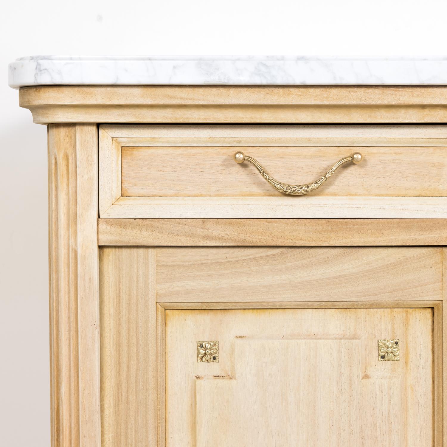 Antique French Louis XVI Style Bleached Enfilade Buffet with Carrara Marble Top 4