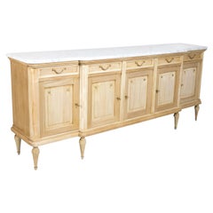 Antique French Louis XVI Style Bleached Enfilade Buffet with Carrara Marble Top