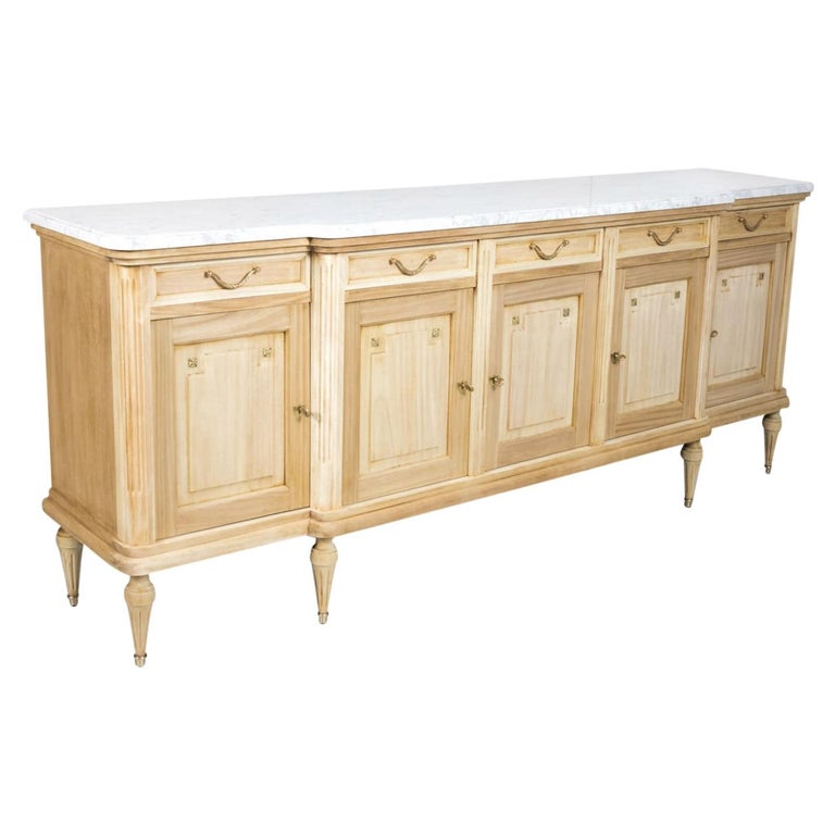Antique French Louis XVI Style Bleached Enfilade Buffet with Carrara Marble  Top at 1stDibs