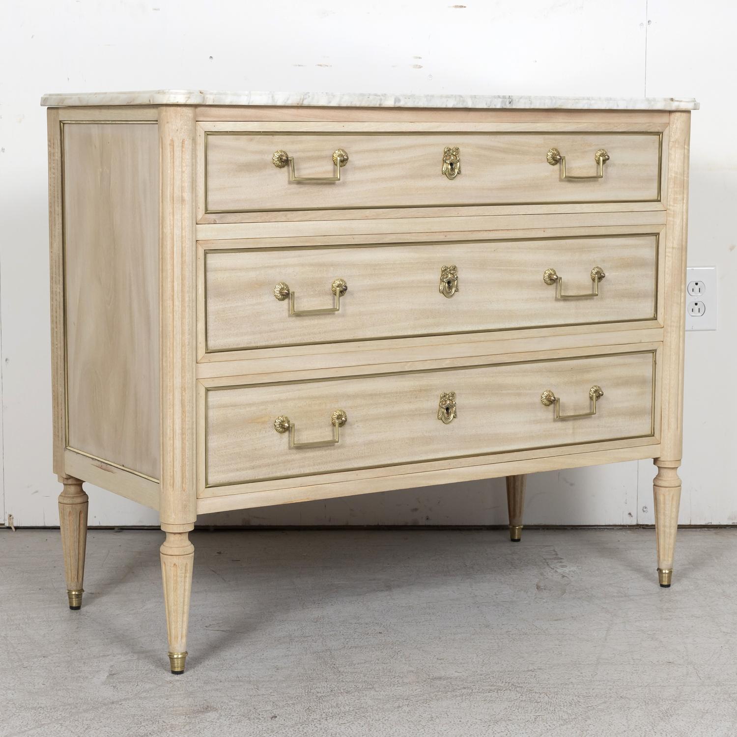 Antique French Louis XVI Style Bleached Mahogany Commode with Carrara Marble Top In Good Condition In Birmingham, AL