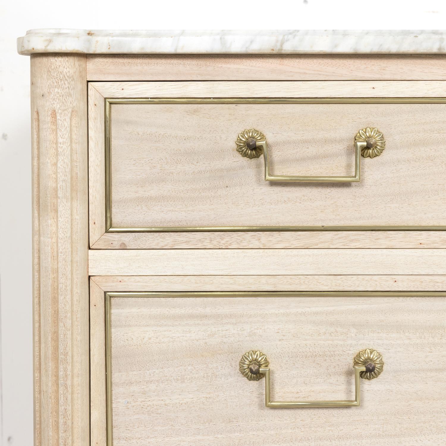 Antique French Louis XVI Style Bleached Mahogany Commode with Carrara Marble Top 4