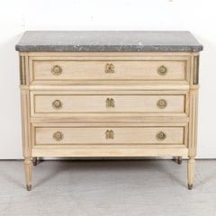 Antique French Louis XVI Style Bleached Petite Commode with Marble Top