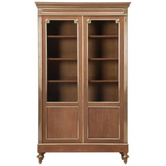 Antique French Louis XVI Style Bookcase or Bibliotheque in Mahogany and Brass