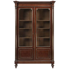 Ancienne bibliothèque de style Louis XVI en acajou et laiton