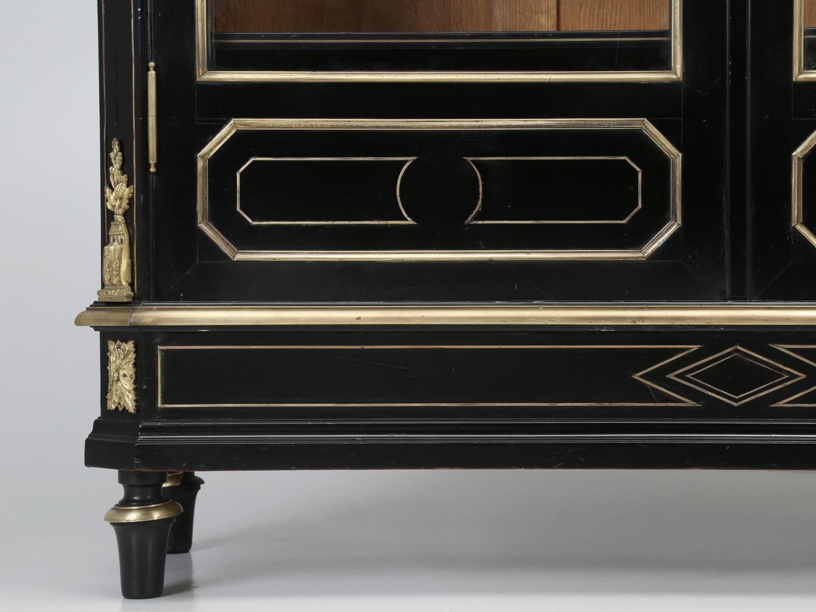 Antique French Louis XVI Style Bookcase or Vitrine in it's Original Black Finish 2