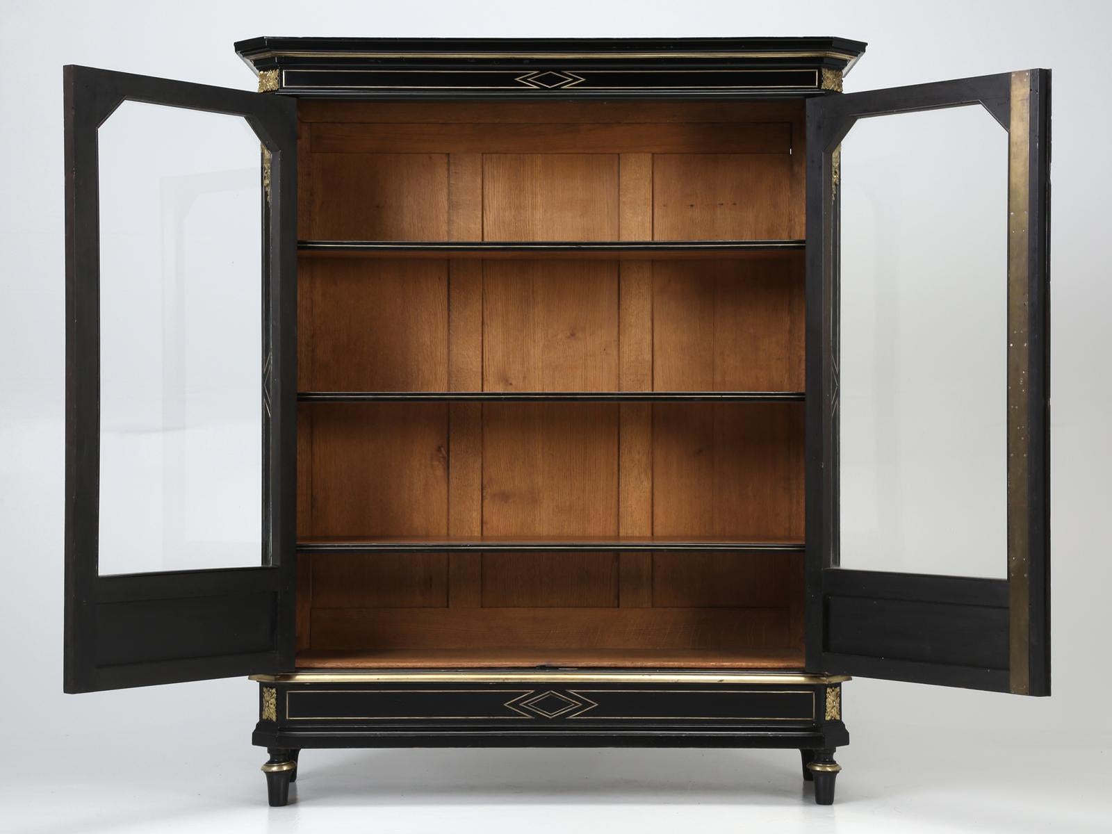Antique French Louis XVI Style Bookcase or Vitrine in it's Original Black Finish 8