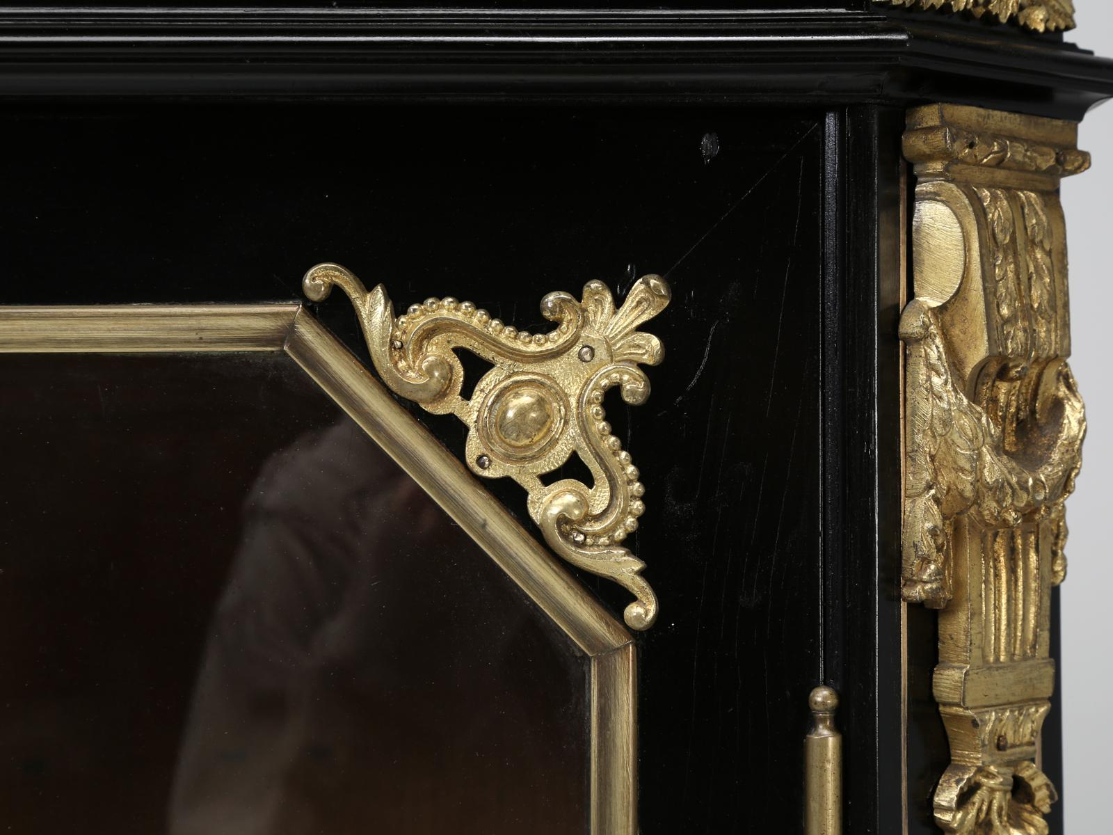 Mid-19th Century Antique French Louis XVI Style Bookcase or Vitrine in it's Original Black Finish