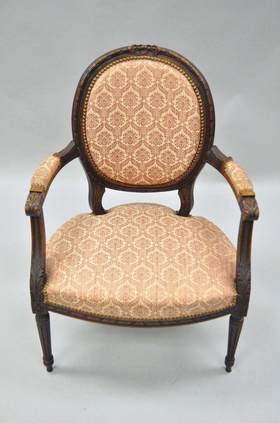 Antique French Louis XVI Style Bow Carved Walnut Fauteuil Fireside Arm Chair Vtg For Sale 6