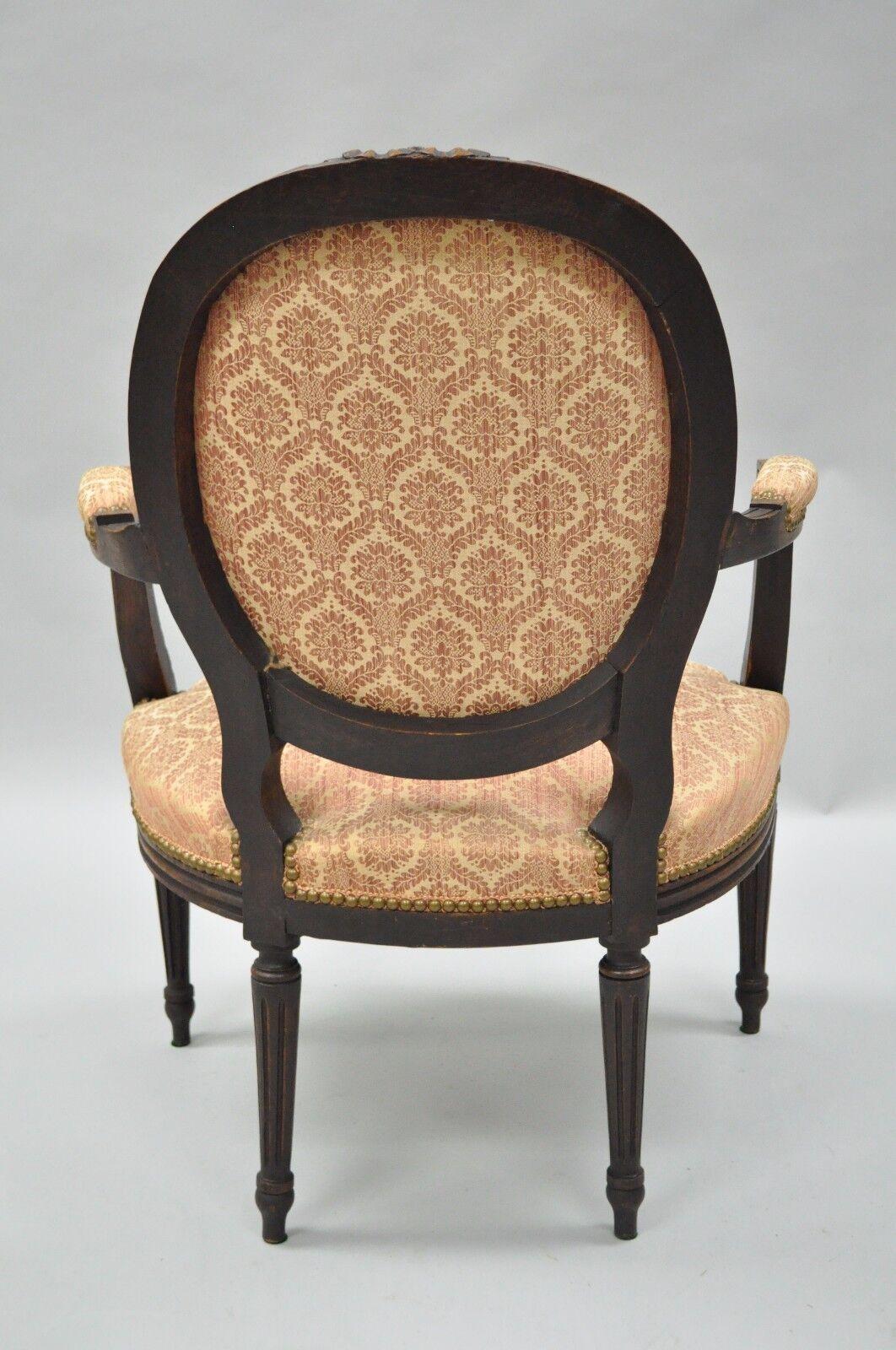 Antique French Louis XVI Style Bow Carved Walnut Fauteuil Fireside Arm Chair Vtg For Sale 3