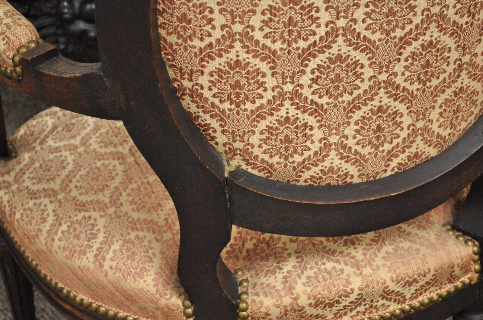 Antique French Louis XVI Style Bow Carved Walnut Fauteuil Fireside Arm Chair Vtg For Sale 4