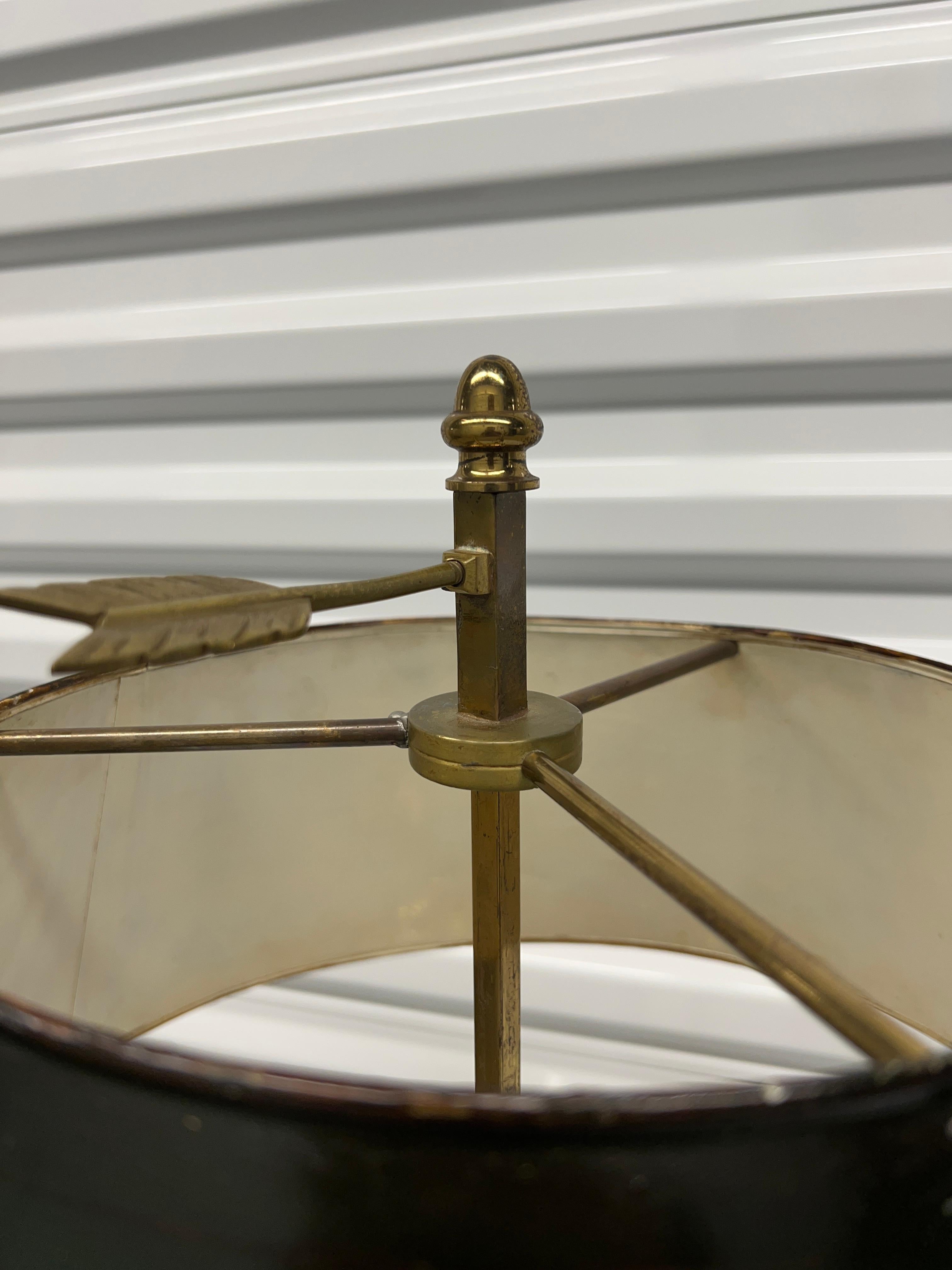Antique French Louis XVI Style Lámpara de mesa Bouillotte de latón y tole verde en venta 3