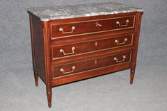 Antique French Louis XVI Style Brass Mounted Marble Top Commode