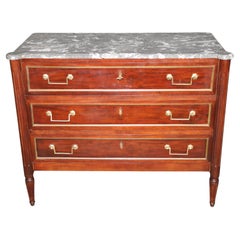 Antique French Louis XVI Style Brass Mounted Marble Top Commode