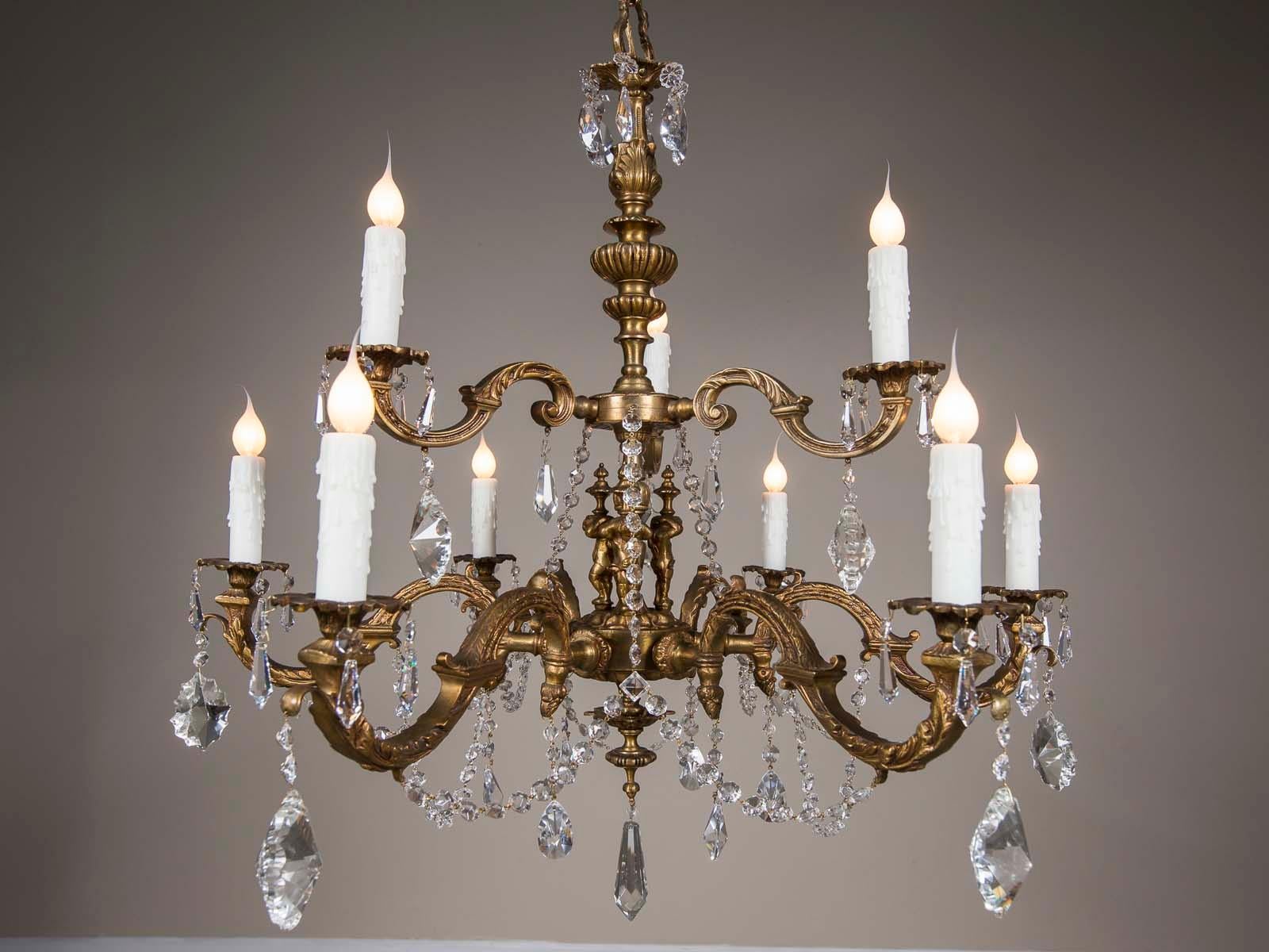Antique French Louis XVI Style Bronze Crystal Two-Tier Chandelier, circa 1890 For Sale 6