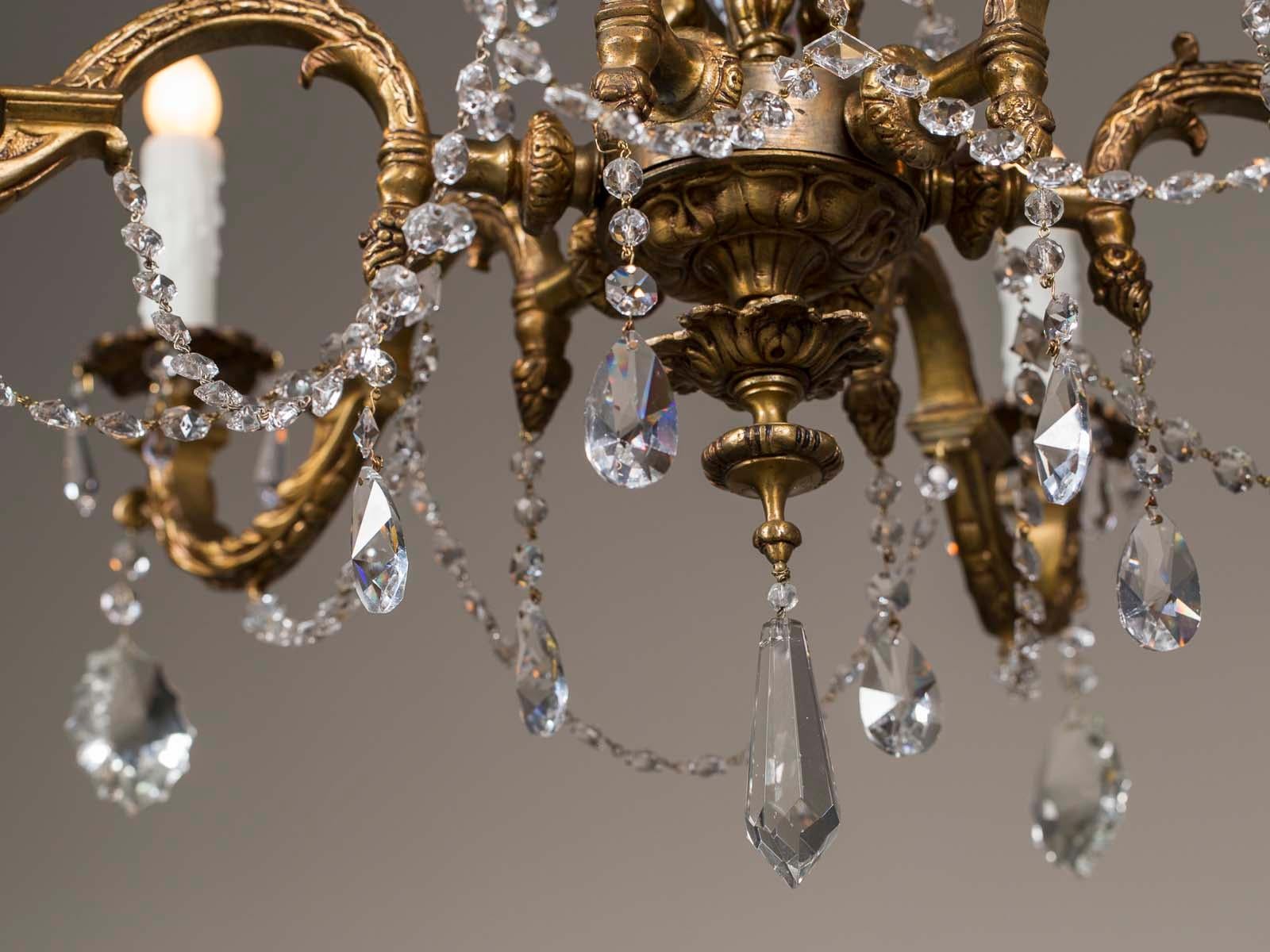 Antique French Louis XVI Style Bronze Crystal Two-Tier Chandelier, circa 1890 For Sale 8