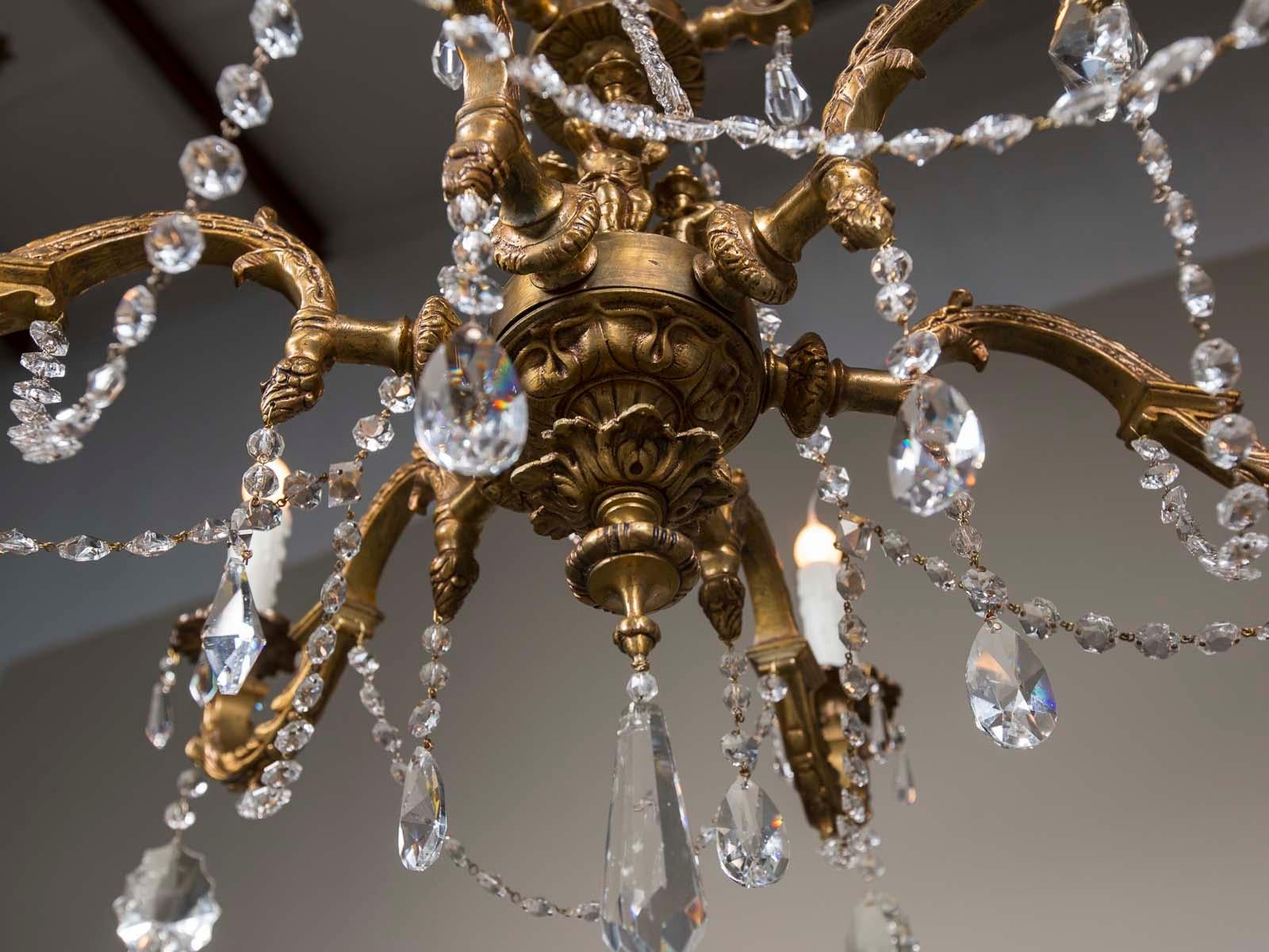 Antique French Louis XVI Style Bronze Crystal Two-Tier Chandelier, circa 1890 For Sale 10