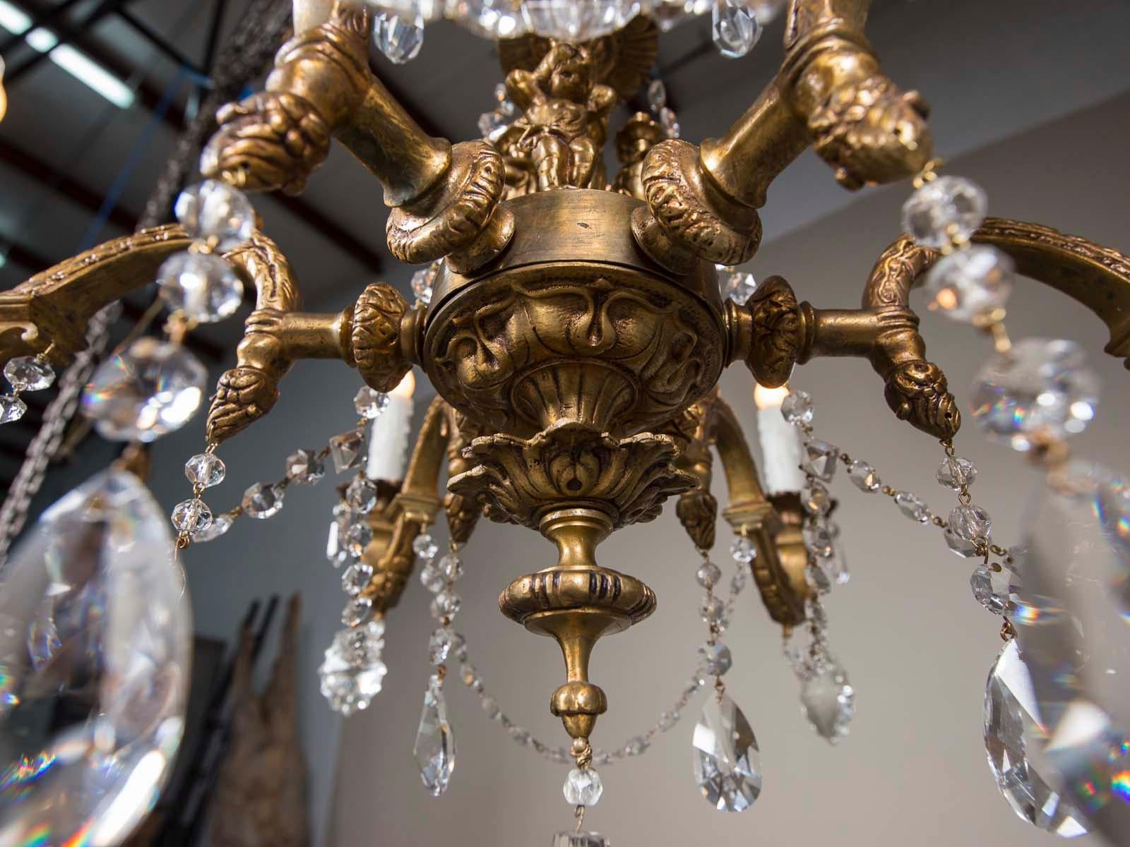 Antique French Louis XVI Style Bronze Crystal Two-Tier Chandelier, circa 1890 im Angebot 9