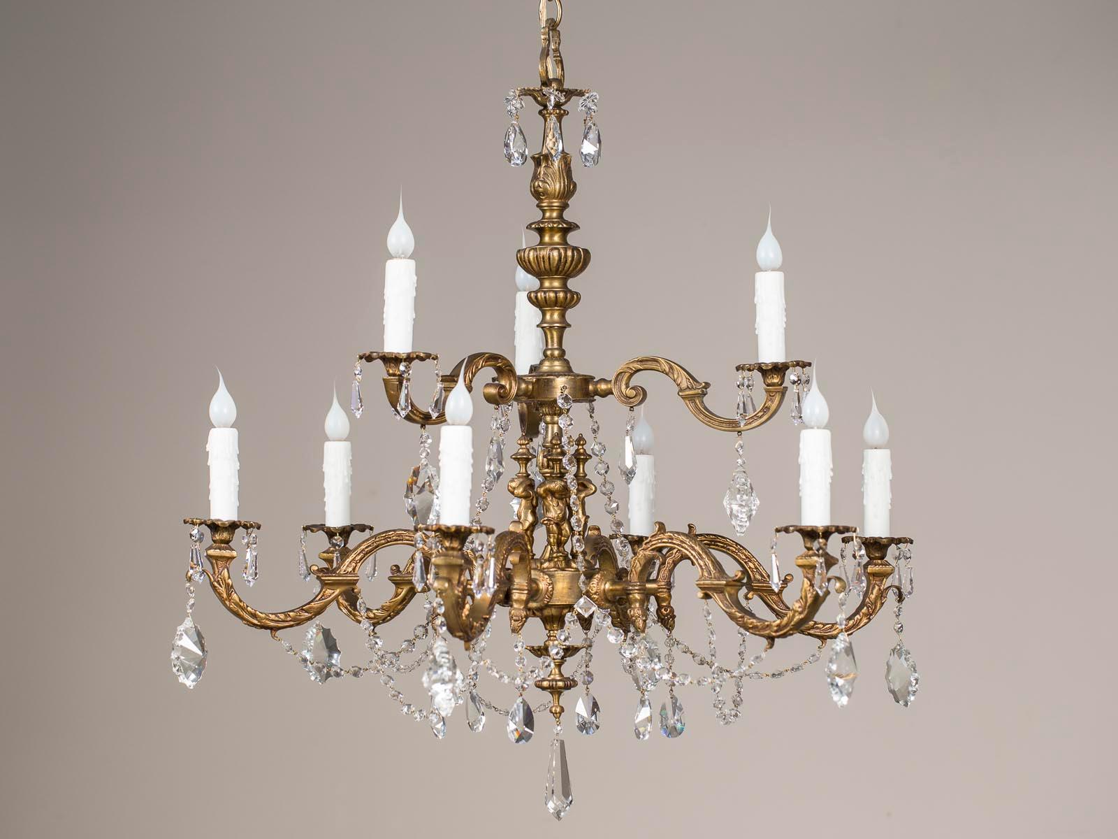 Antique French Louis XVI Style Bronze Crystal Two-Tier Chandelier, circa 1890 For Sale 12