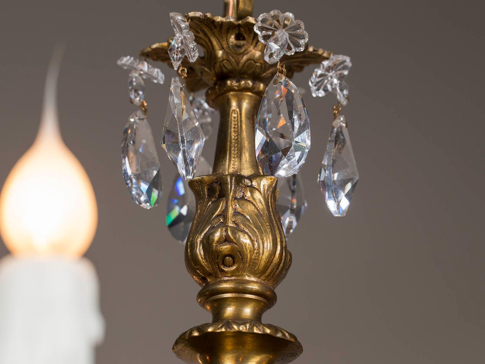 Gilt Antique French Louis XVI Style Bronze Crystal Two-Tier Chandelier, circa 1890 For Sale