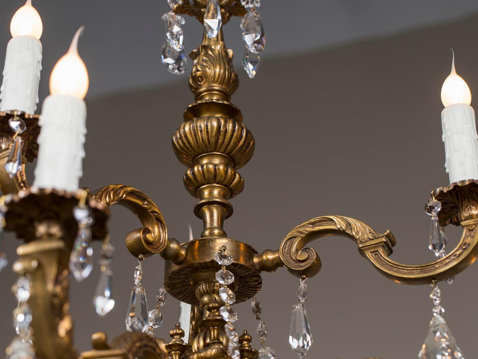 Antique French Louis XVI Style Bronze Crystal Two-Tier Chandelier, circa 1890 In Good Condition For Sale In Houston, TX