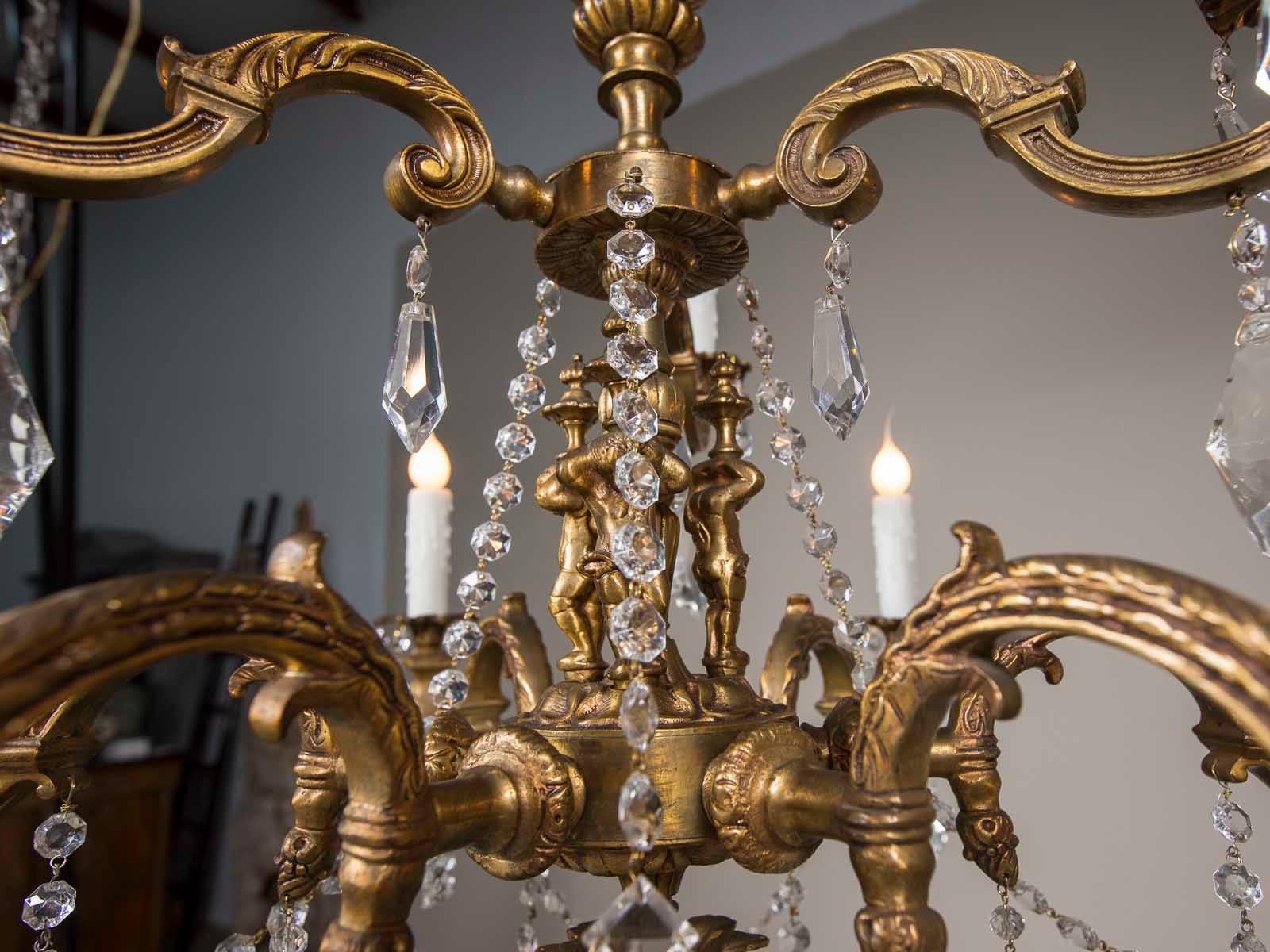Antique French Louis XVI Style Bronze Crystal Two-Tier Chandelier, circa 1890 For Sale 2