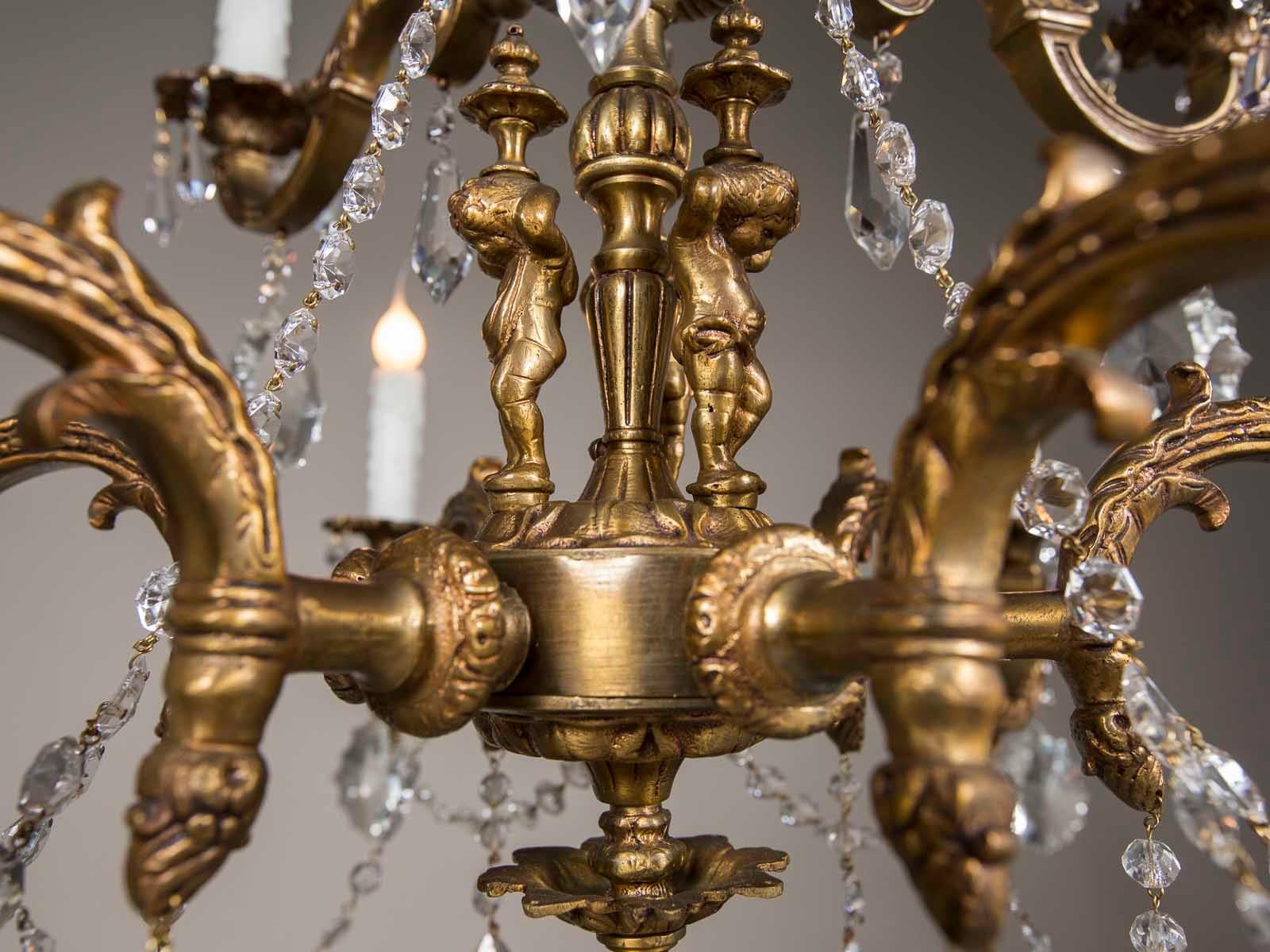 Antique French Louis XVI Style Bronze Crystal Two-Tier Chandelier, circa 1890 For Sale 4