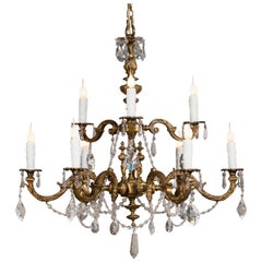 Antique French Louis XVI Style Bronze Crystal Two-Tier Chandelier, circa 1890