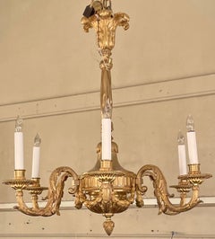 Antique French Louis XVI Style Bronze D' Ore 6 Light Chandelier, Circa 1890's.
