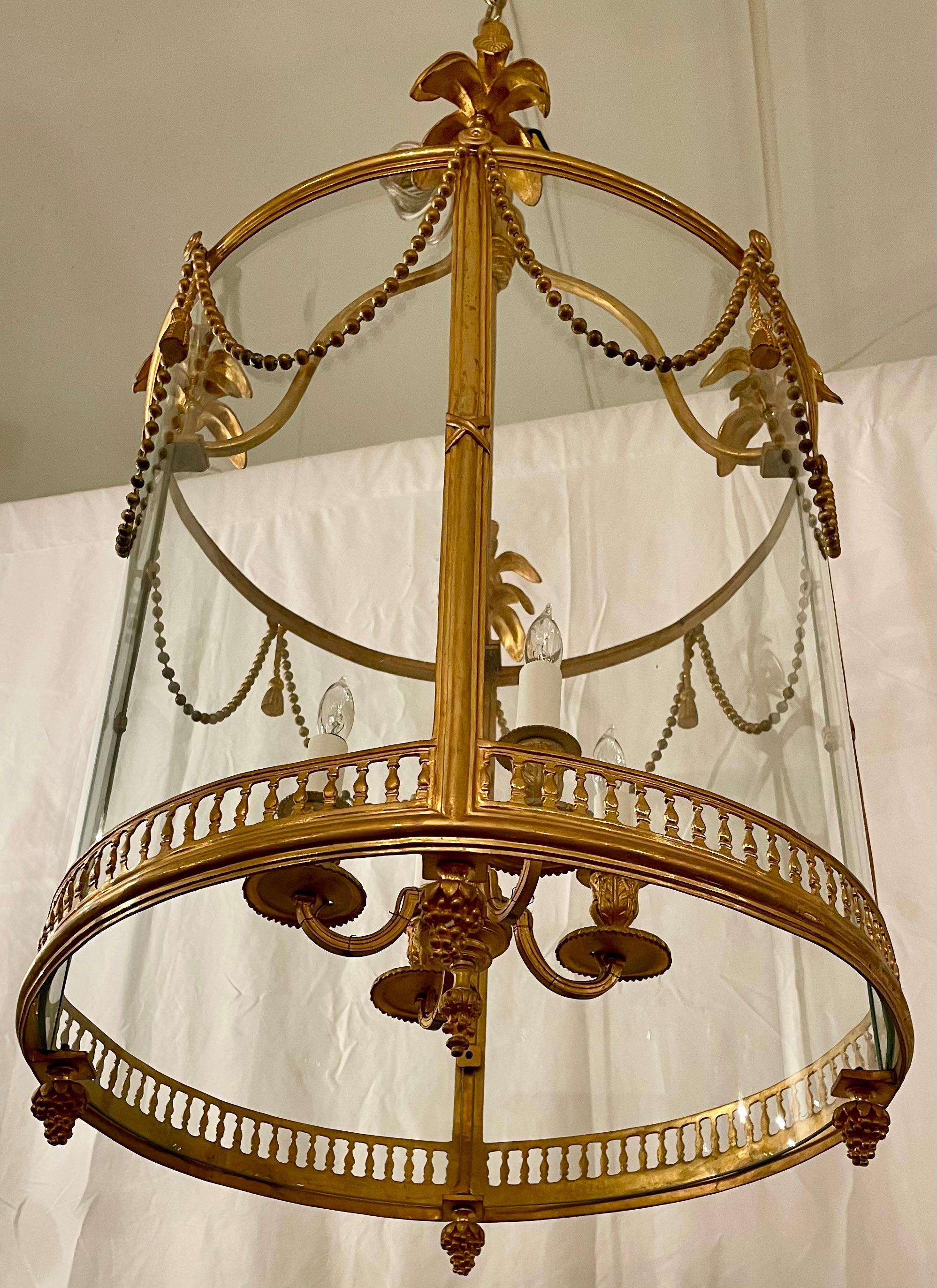 Français Antique French Style Louis XVI Bronze D'Oré & Curved Glass Lantern, Circa 1890. en vente