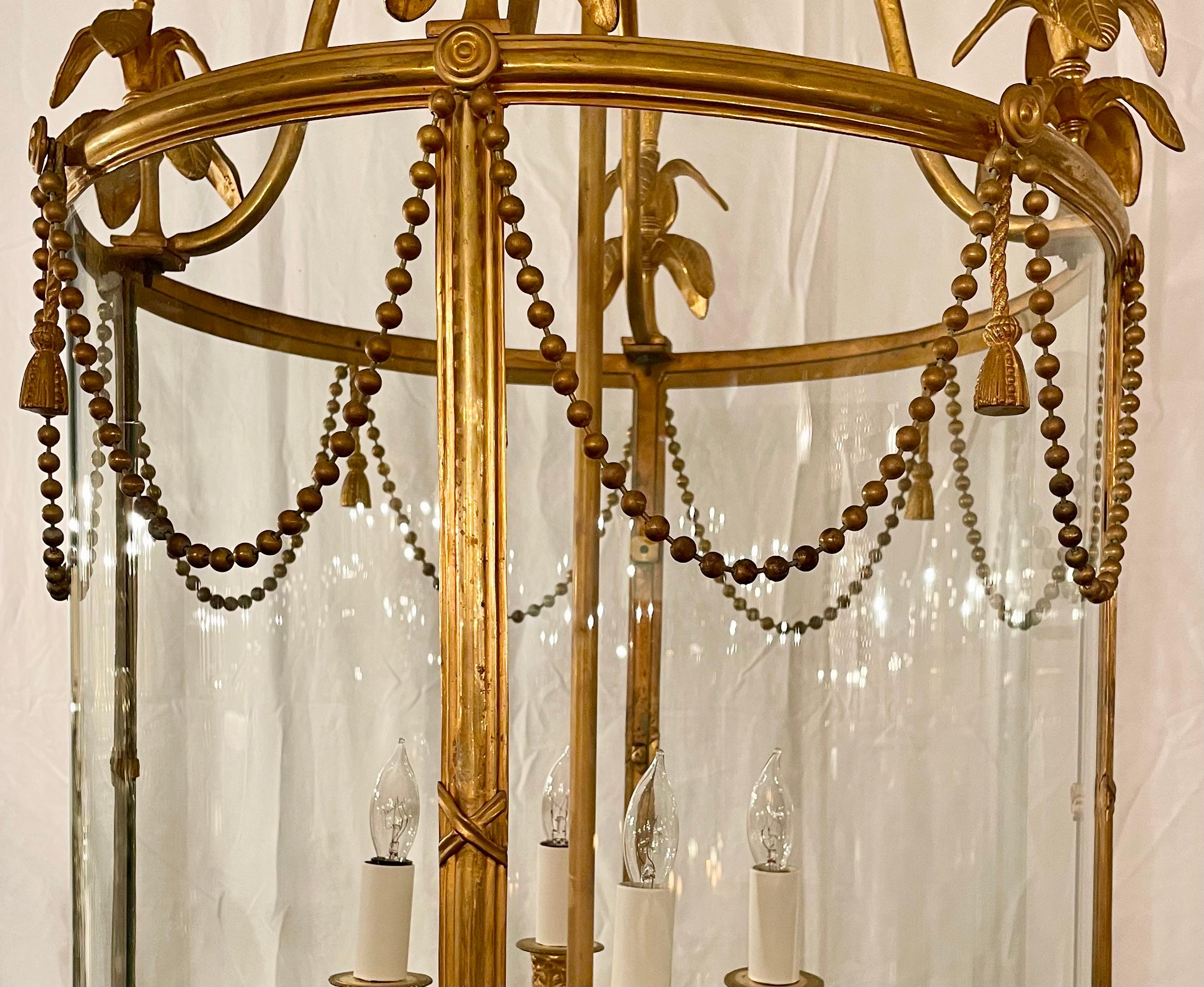 XIXe siècle Antique French Style Louis XVI Bronze D'Oré & Curved Glass Lantern, Circa 1890. en vente