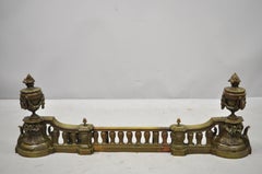 Antique French Louis XVI Style Bronze Flame Urn Fireplace Andirons and Fender