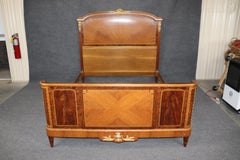 Antique French Louis XVI Style Bronze Mounted Parquetry Bed By Mercier Freres