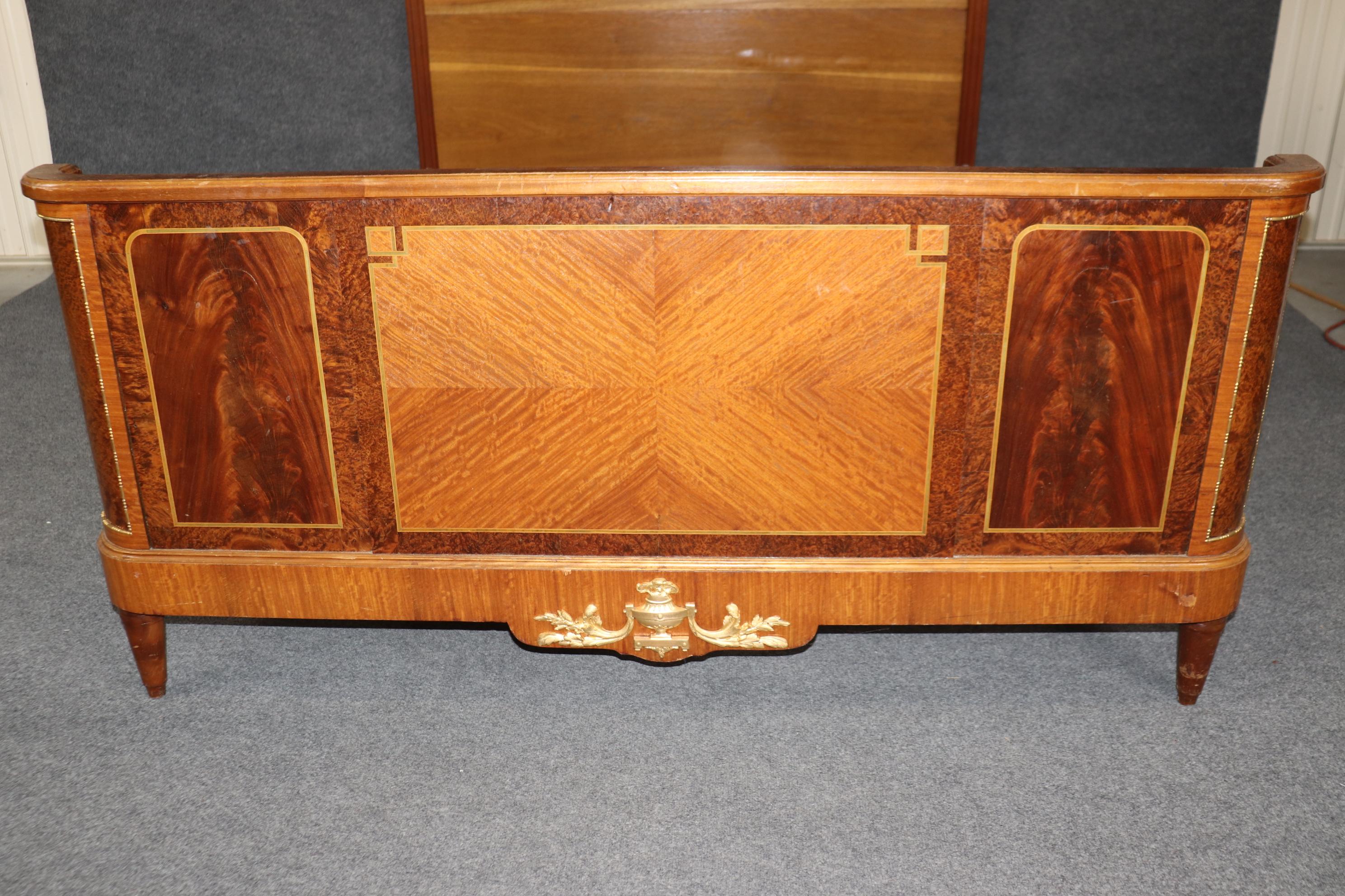 Antique French Louis XVI Style Bronze Mounted Parquetry Bed By Mercier Freres In Good Condition For Sale In Swedesboro, NJ