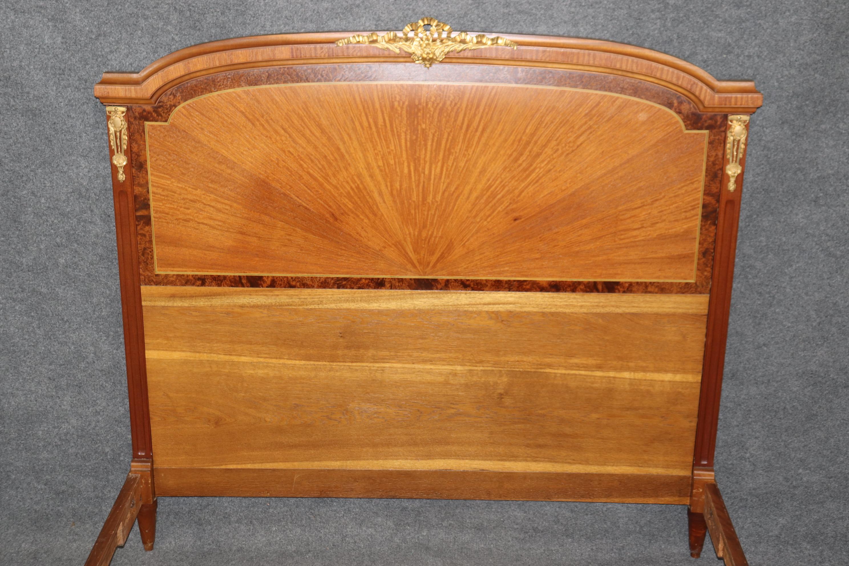 19th Century Antique French Louis XVI Style Bronze Mounted Parquetry Bed By Mercier Freres For Sale