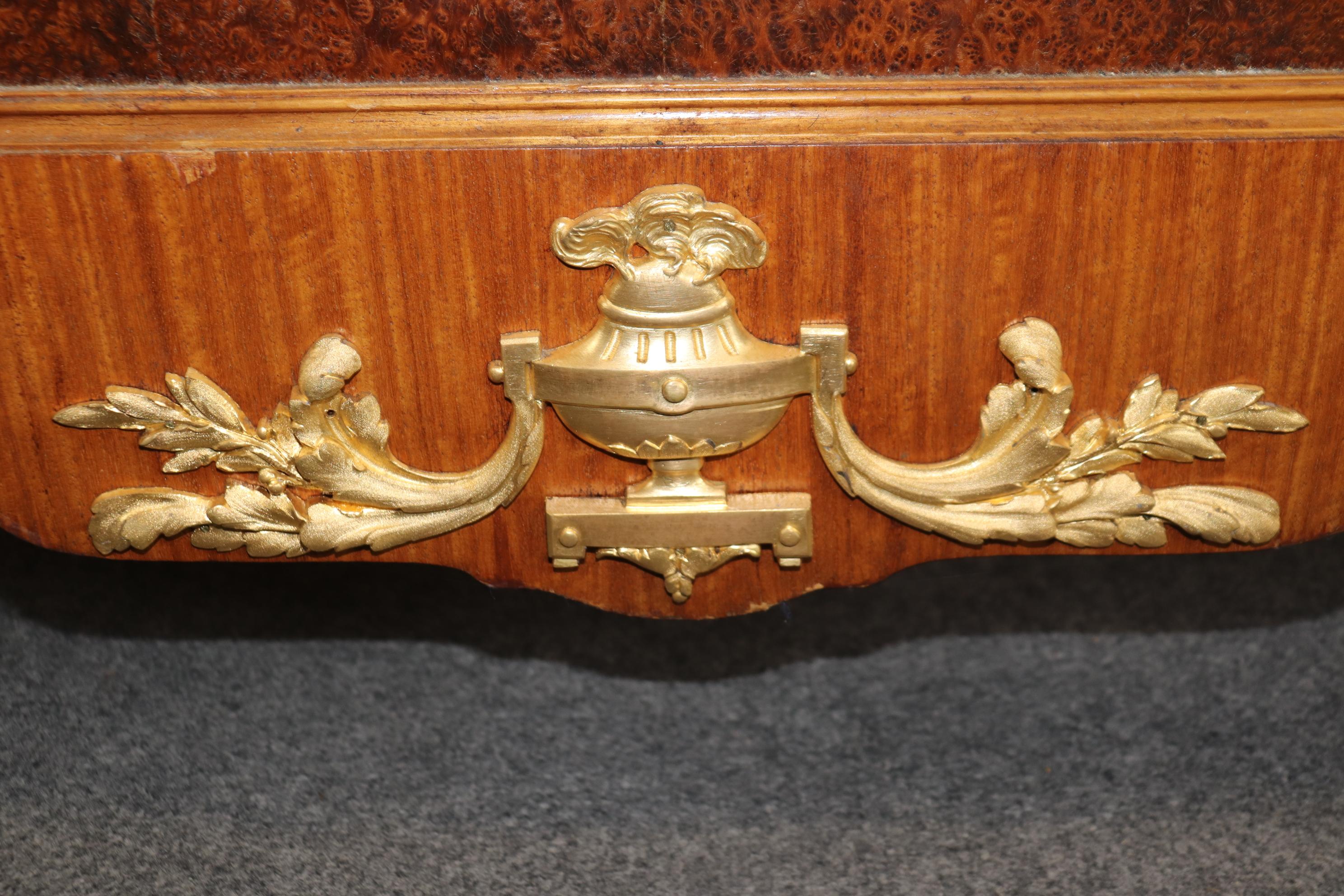 Wood Antique French Louis XVI Style Bronze Mounted Parquetry Bed By Mercier Freres For Sale