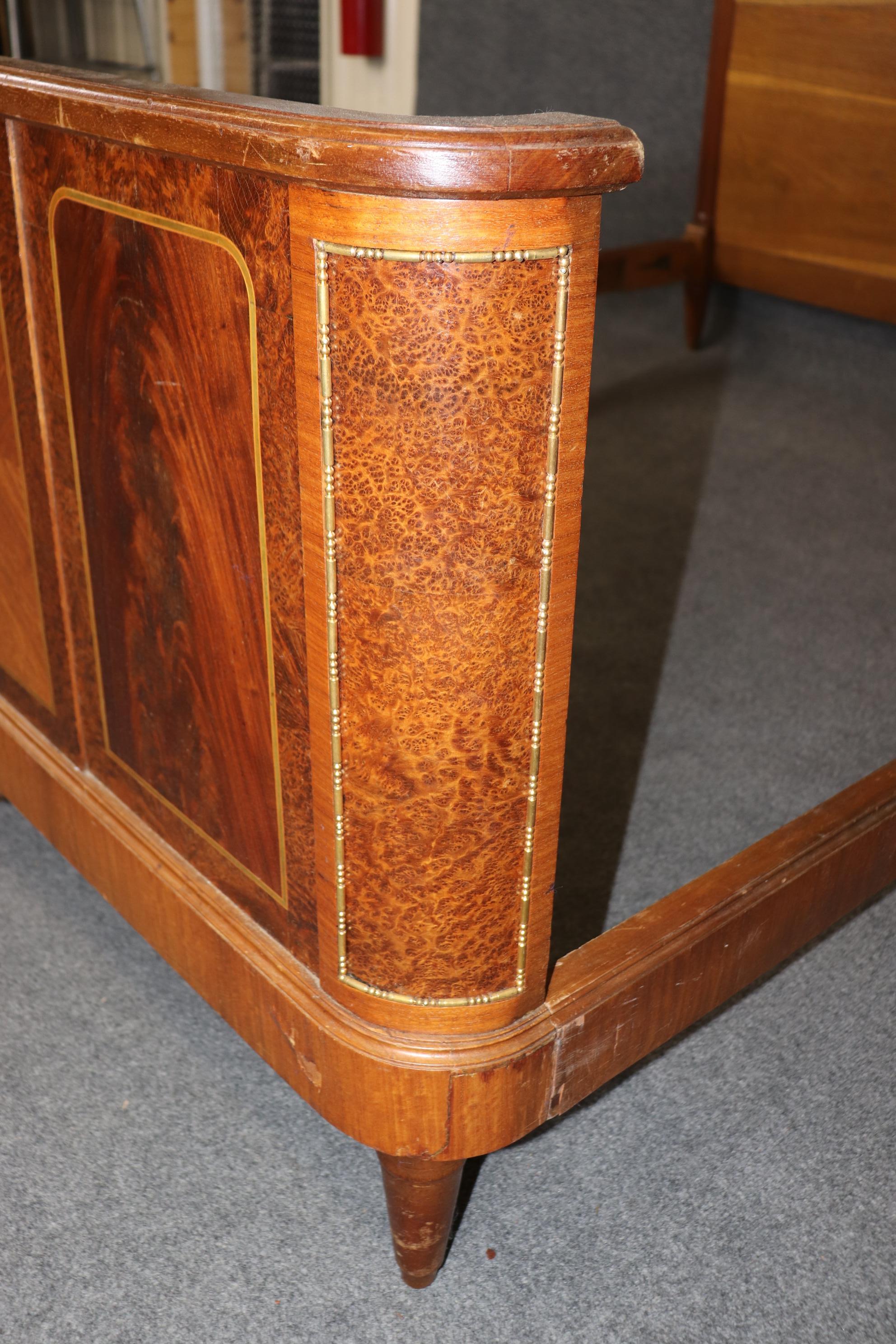 Antique French Louis XVI Style Bronze Mounted Parquetry Bed By Mercier Freres For Sale 1