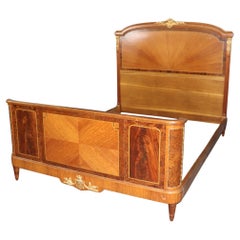 Antique French Louis XVI Style Bronze Mounted Parquetry Bed By Mercier Freres