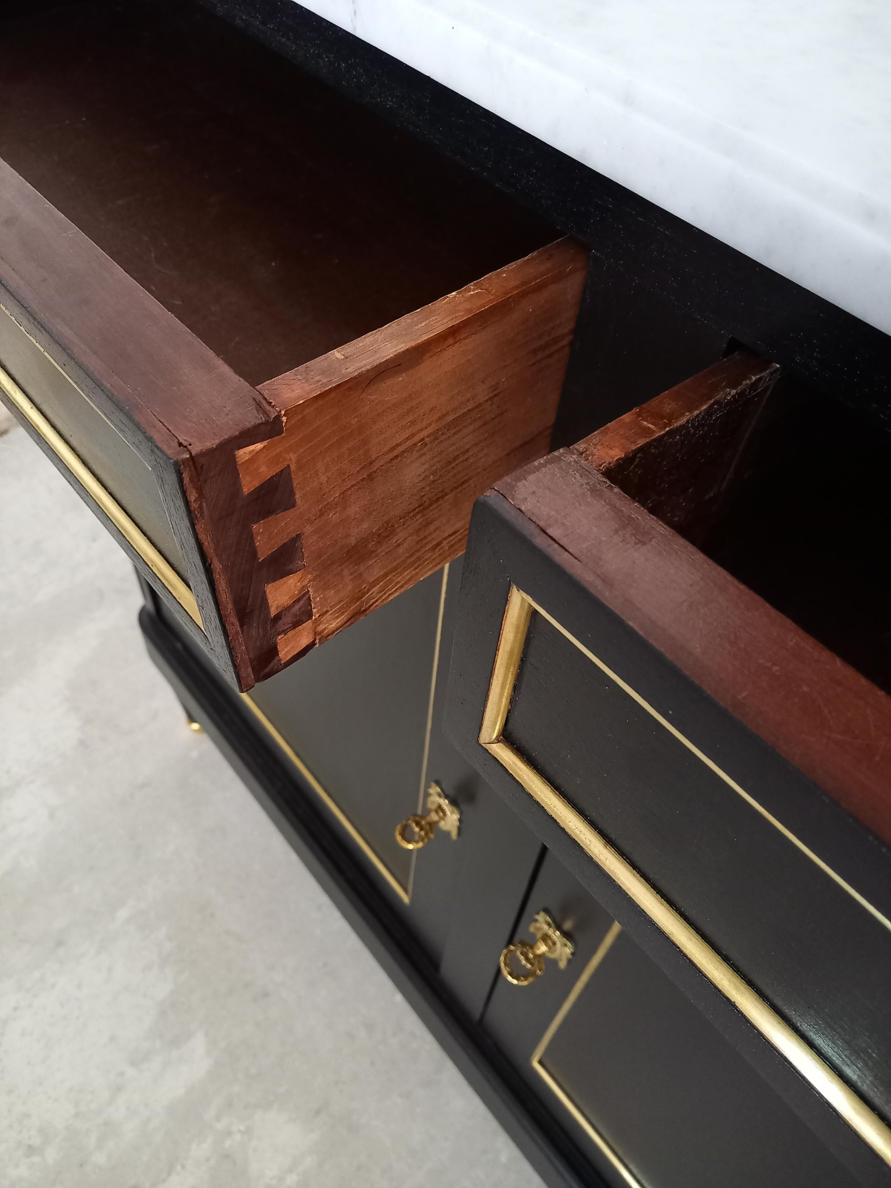 Antique French Louis XVI Mahogany Style Buffet, Marble, Bronze & Brass Details 6