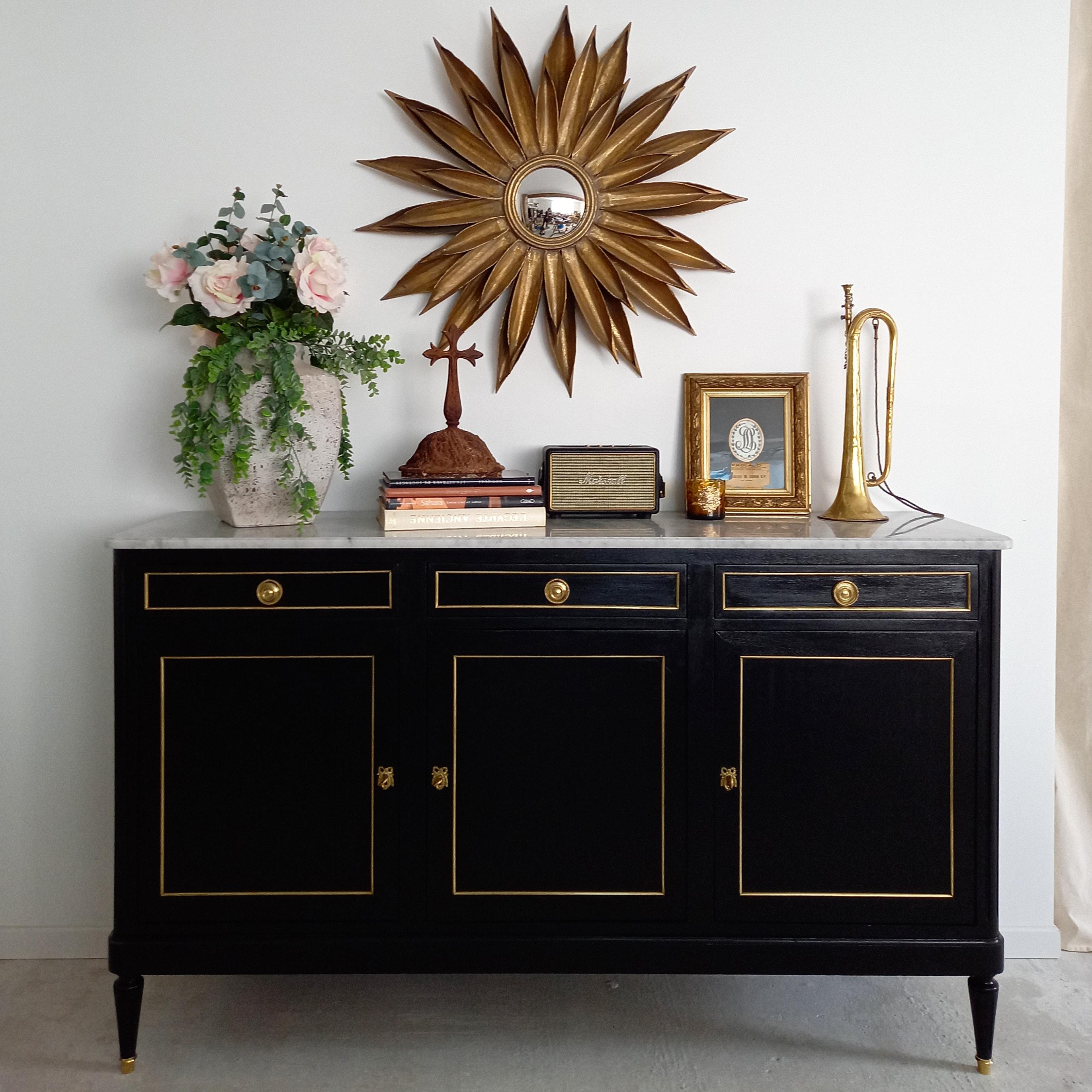 Antique French Louis XVI Mahogany Style Buffet, Marble, Bronze & Brass Details 11