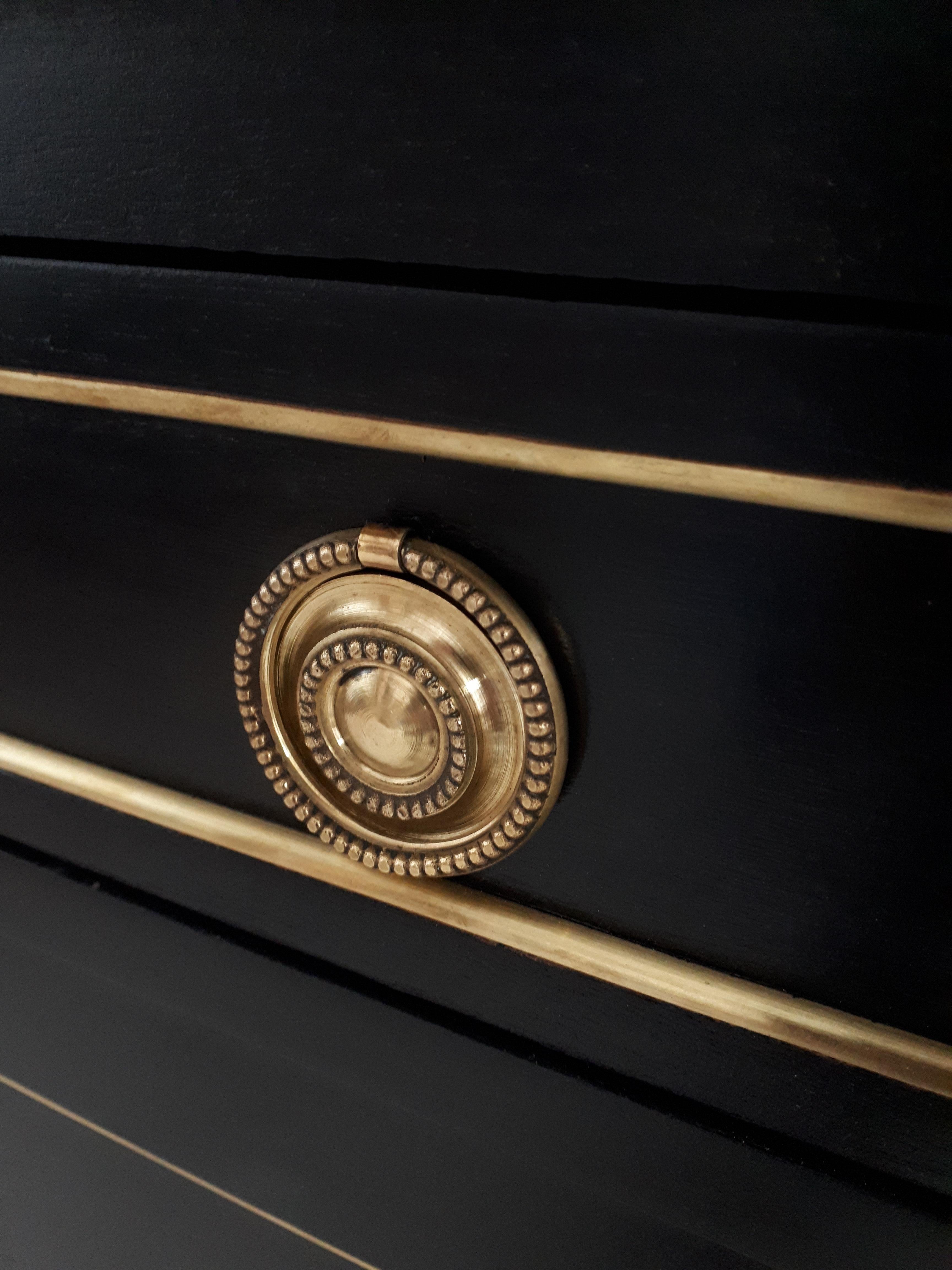Antique French Louis XVI Mahogany Style Buffet, Marble, Bronze & Brass Details 4