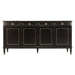 Antique French Louis XVI Style Buffet with Original Marble Top and Brass Trim