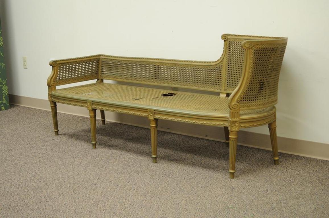 Antique French Louis XVI Style Caned Chaise Lounge Recamier Fainting Couch Sofa 5